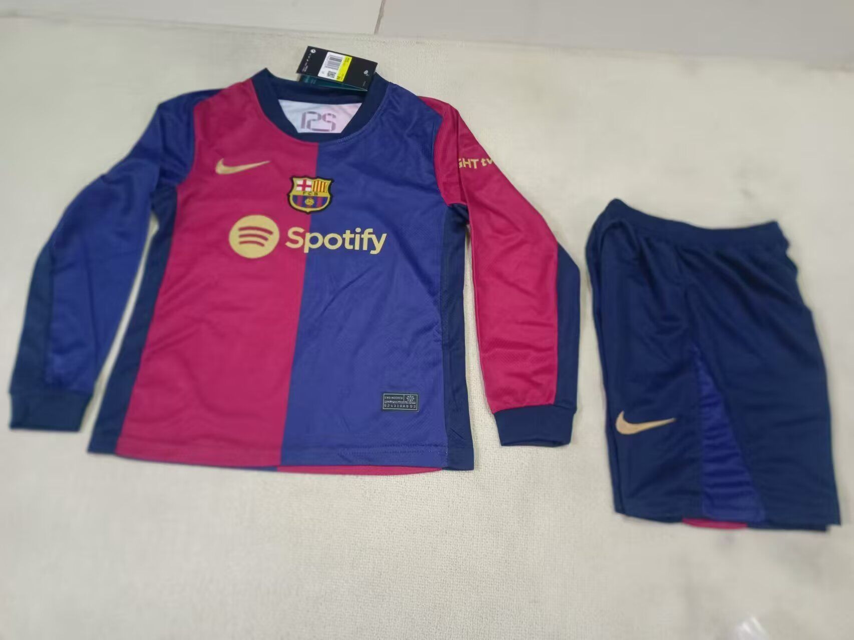 Kids-Barcelona 24/25 Home Long Soccer Jersey